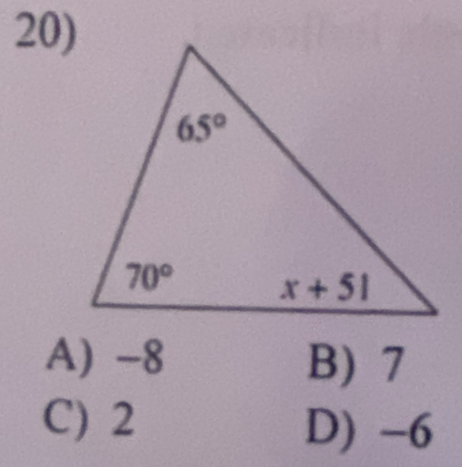 A) -8 B) 7
C) 2
D) -6