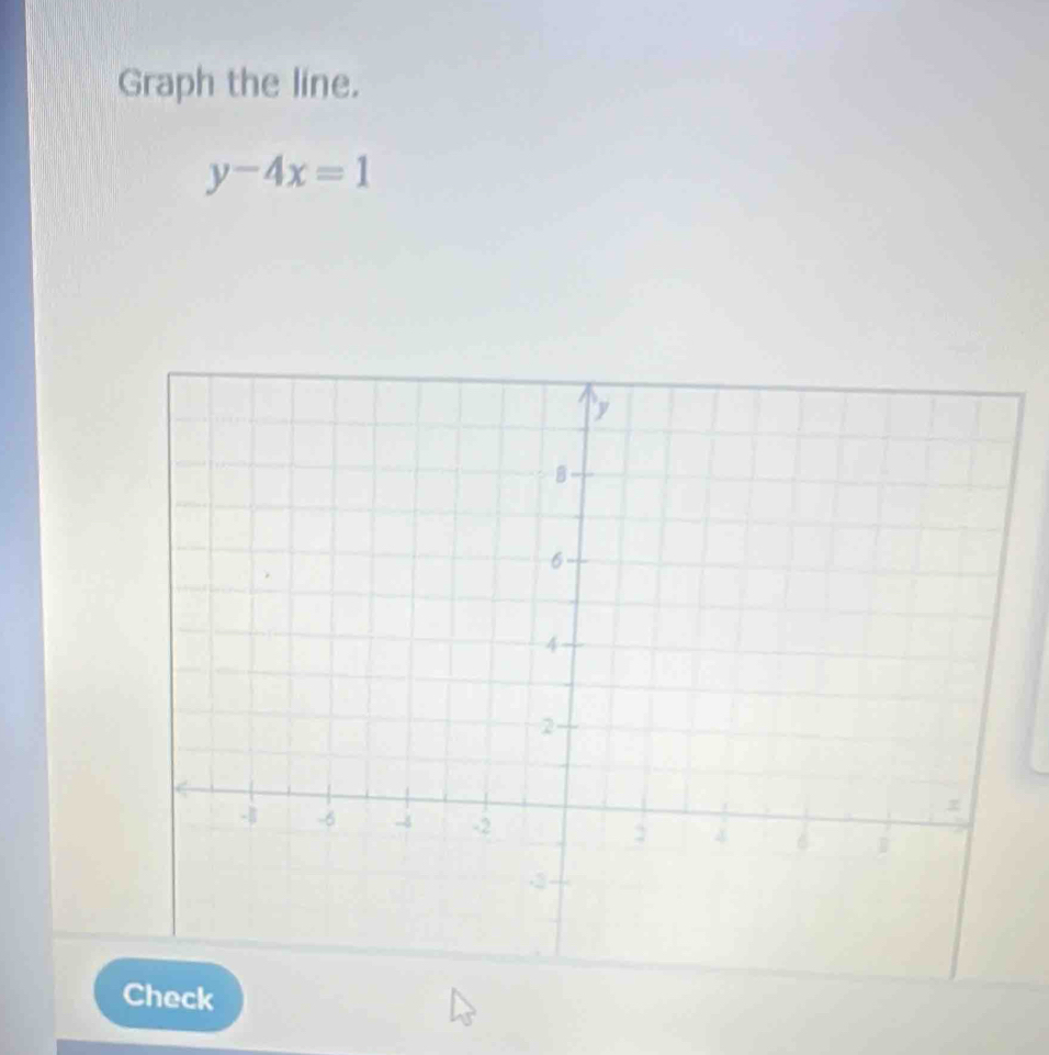 Graph the line.
y-4x=1
eck