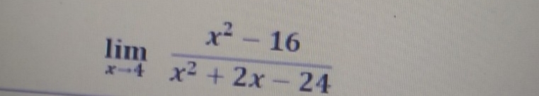 limlimits _xto 4 (x^2-16)/x^2+2x-24 