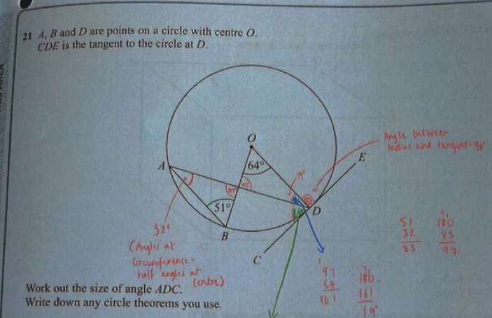 Solved: A, B and D are points on a circle with centre O. CDE is the ...