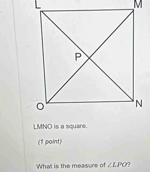 What is the measure of ∠ LPO ?