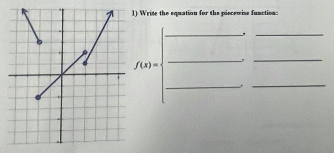 ) Write the equation for the piecewise function: 
_,_
f(x)=
_、_ 
_ 
. 
_