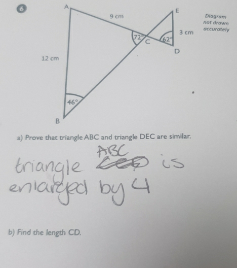 Diagram
not drawn
accurately
b) Find the length CD.