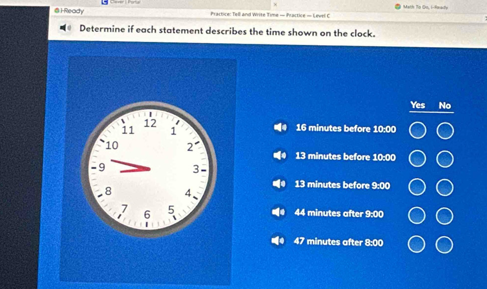 Solved: × Math To Do, I-Ready @i-Ready Practice: Tell and Write Time ...