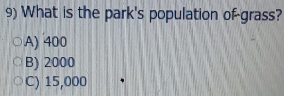 What is the park's population of-grass?
A) 400
B) 2000
C) 15,000