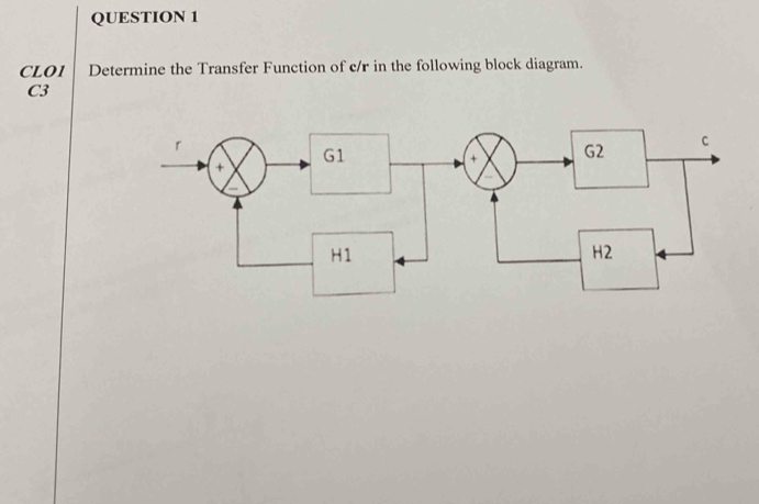 CLO1 | Determine the Transfer Function of c/r in the following block diagram.
C3