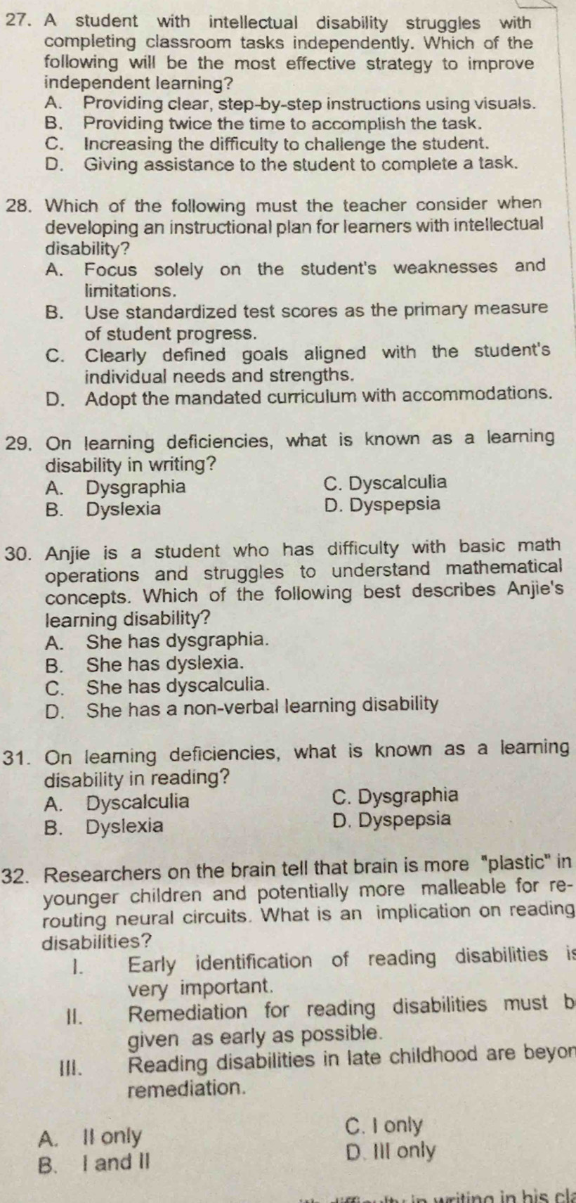 Solved: A student with intellectual disability struggles with completing  classroom tasks independe [Others]