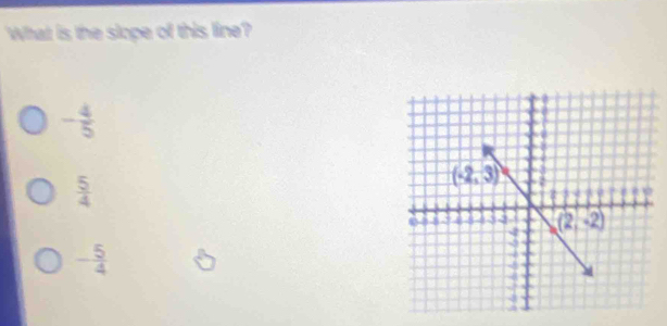 What is the slope of this line?
- 4/5 
 5/4 
- 5/4 