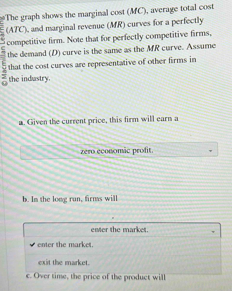Solved: The graph shows the marginal cost (MC), average total cost a ...