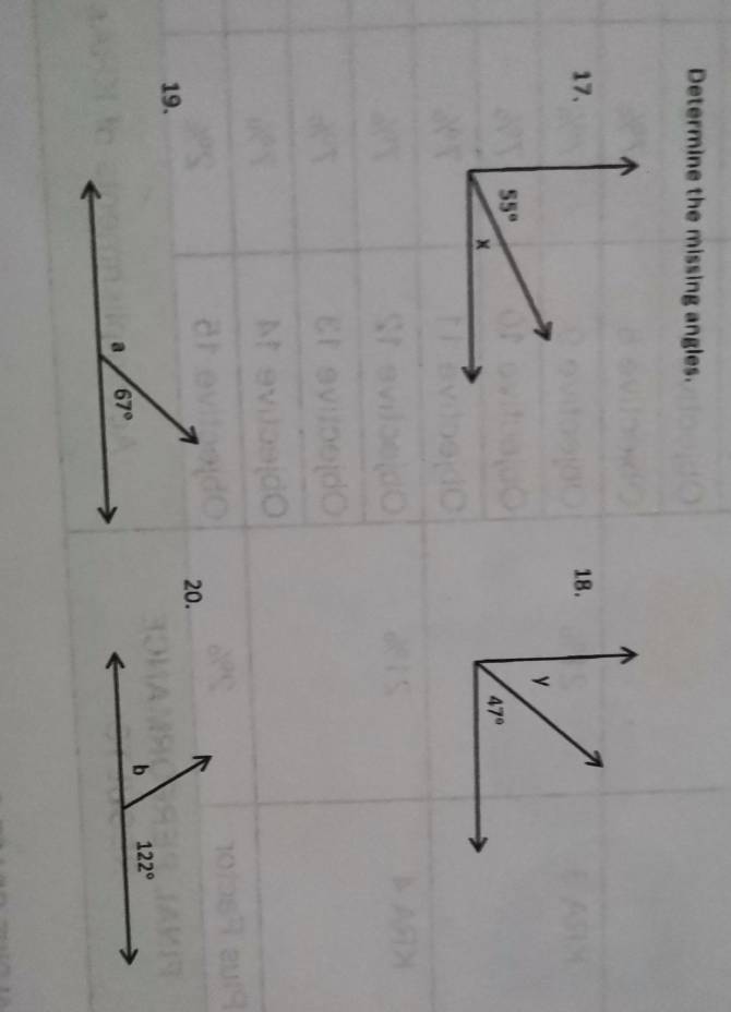 Determine the missing angles.
17.18.
20.
19.