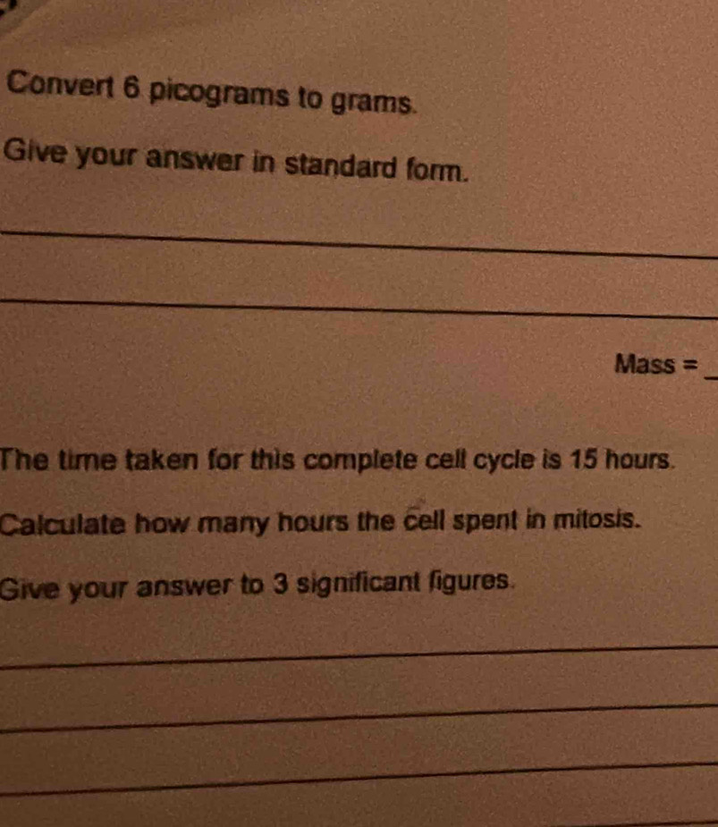Solved: Convert 6 picograms to grams. Give your answer in standard form ...
