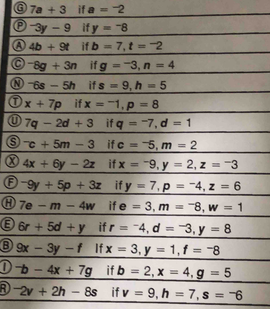 7a+3 if a=-2
0
x
F
B 
R v=9,h=7,s=-6