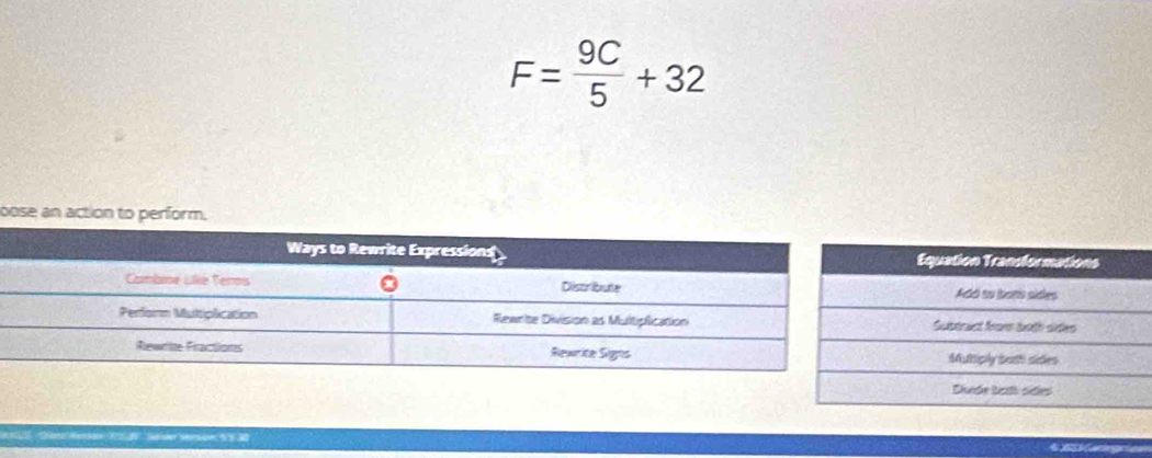 F= 9C/5 +32
oose an action to perform.