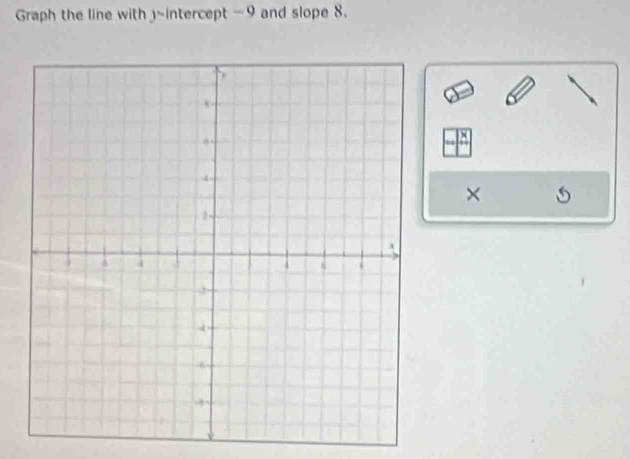 Graph the line with )~intercept -9 and slope 8. 
×