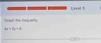 Level 3 
Graph the inequality.
4x+2y>8