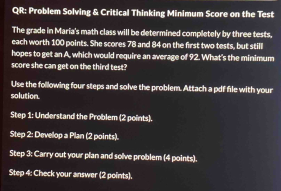 Solved: QR: Problem Solving & Critical Thinking Minimum Score on the ...