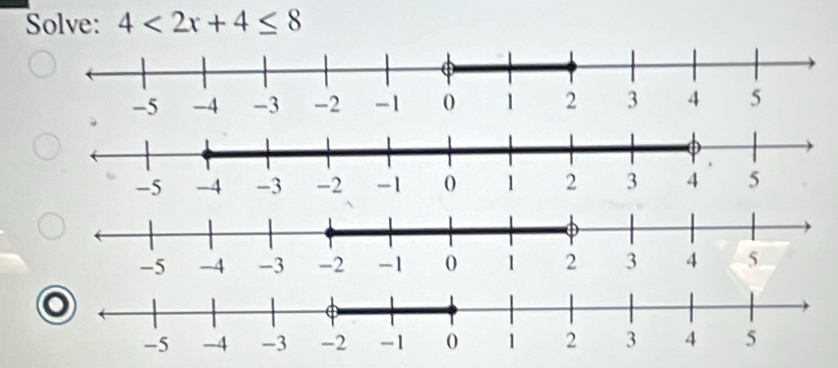 Solve: 4<2x+4≤ 8