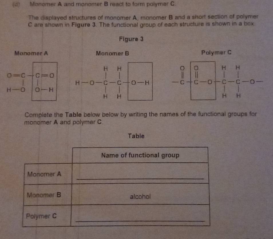 Solved: Monomer A and monomer B react to form polymer C. The displayed ...