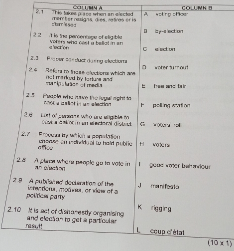 COLUMN A COLUMN B 
2.1 This 
2.
(10* 1)
