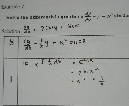 Example 7 
Solve the differential equation x dy/dx -y=x^3sin 2x
Solution