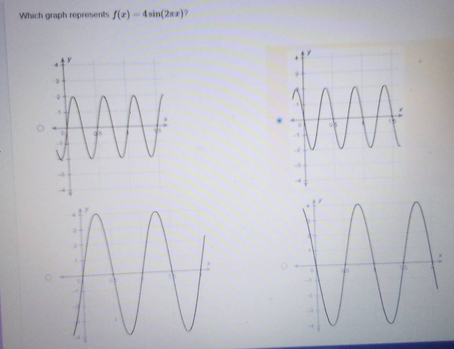 Which graph represents f(x)=4sin (2π x) 2