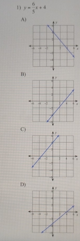 y= 6/5 x+4
A)
x
B)
x
C)
x
D)
x