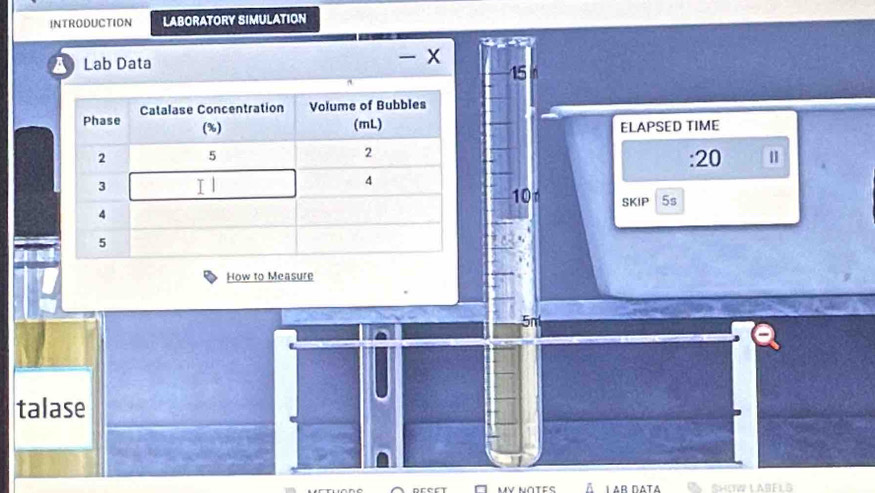 INTRODUCTION LABORATORY SIMULATION 
Lab Data - x 
15 
ELAPSED TIME 
: 20
10
SKIP 5s 
How to Measure
5m
talase 
L AB DATA