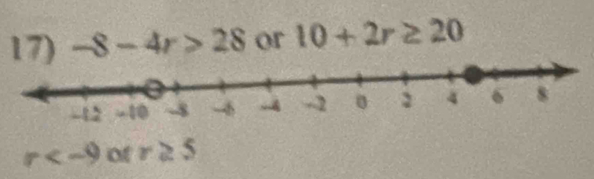 -8-4r>28 or 10+2r≥ 20
r of r≥ 5