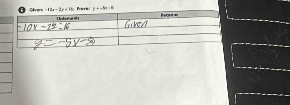 Prove: y=-5x-8