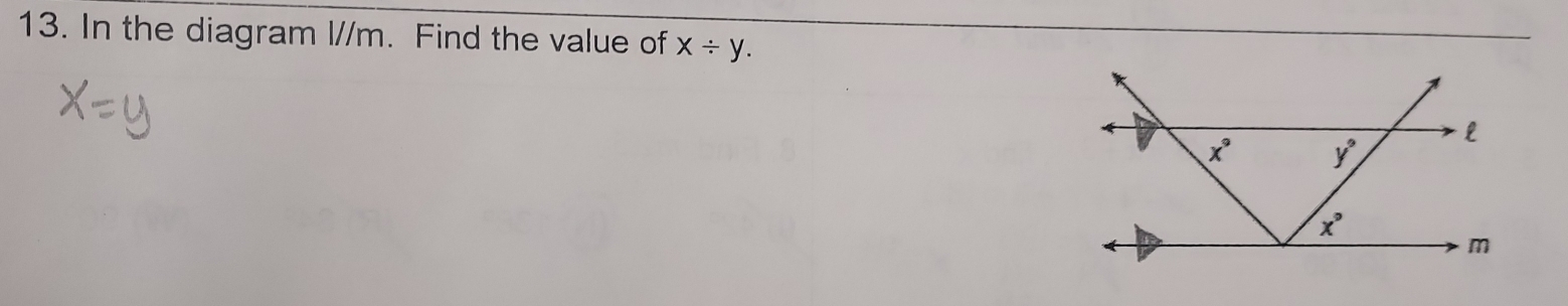 In the diagram l//m. Find the value of x/ y.