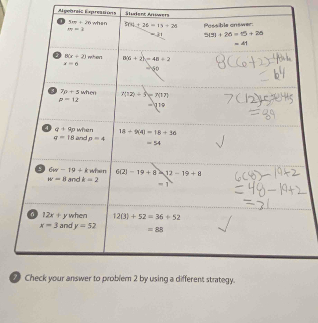 Algebraic Expressions Student Answers
7