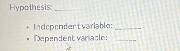 Hypothesis:_ 
Independent variable:_ 
Dependent variable:_