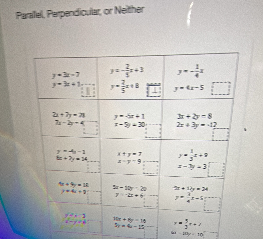 Parallel, Perpendicular, or Neither
6x-10y=10