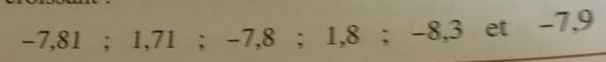 -7,81 1; 1,71; -7, 8; 1, 8; -8, 3 et -7, 9