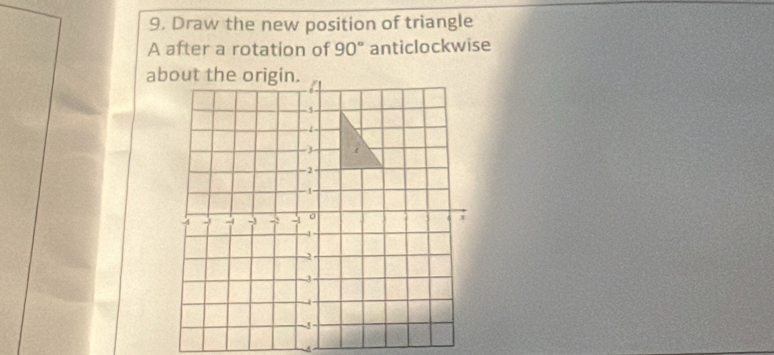 Draw the new position of triangle
A after a rotation of 90° anticlockwise