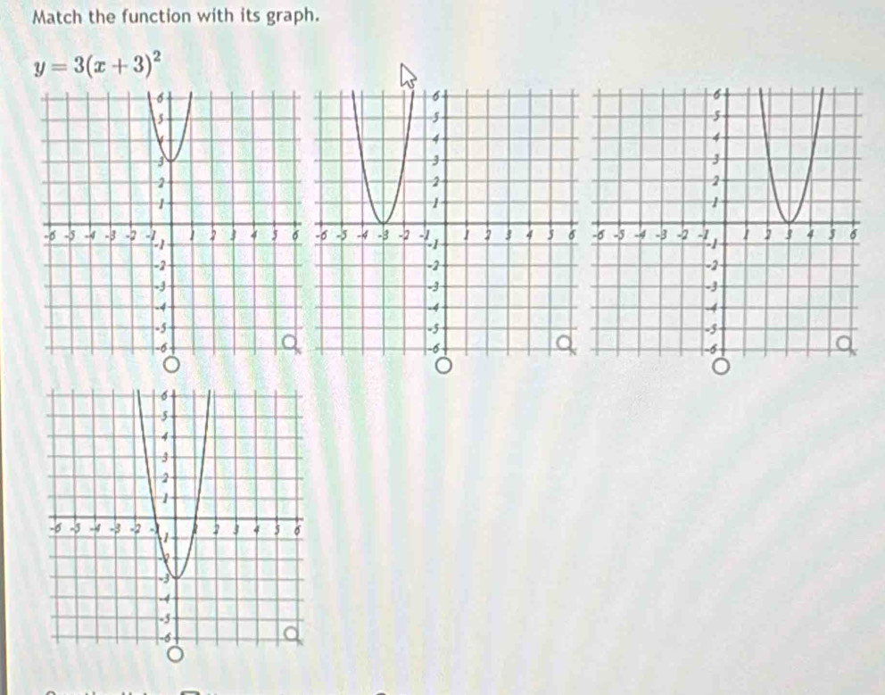 Match the function with its graph.
y=3(x+3)^2