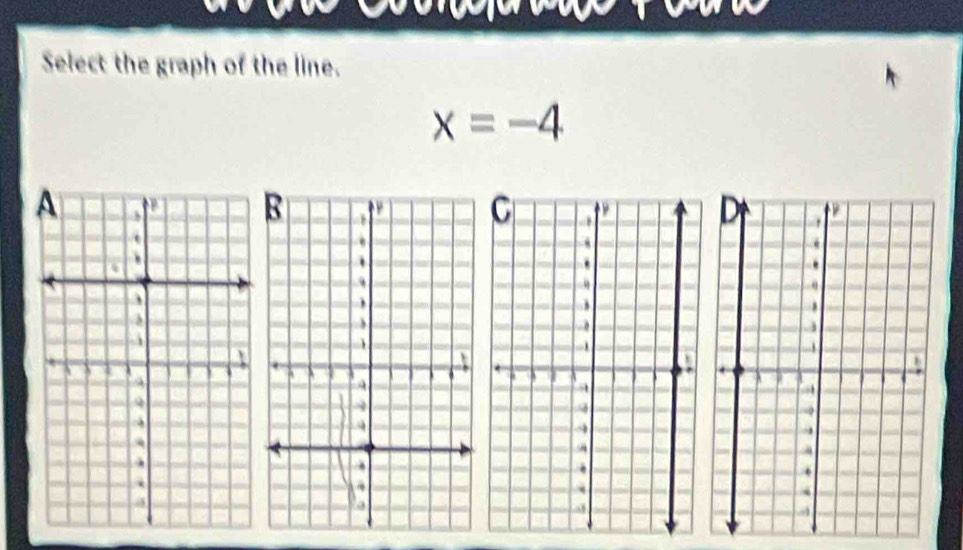 a 
Select the graph of the line.
x=-4