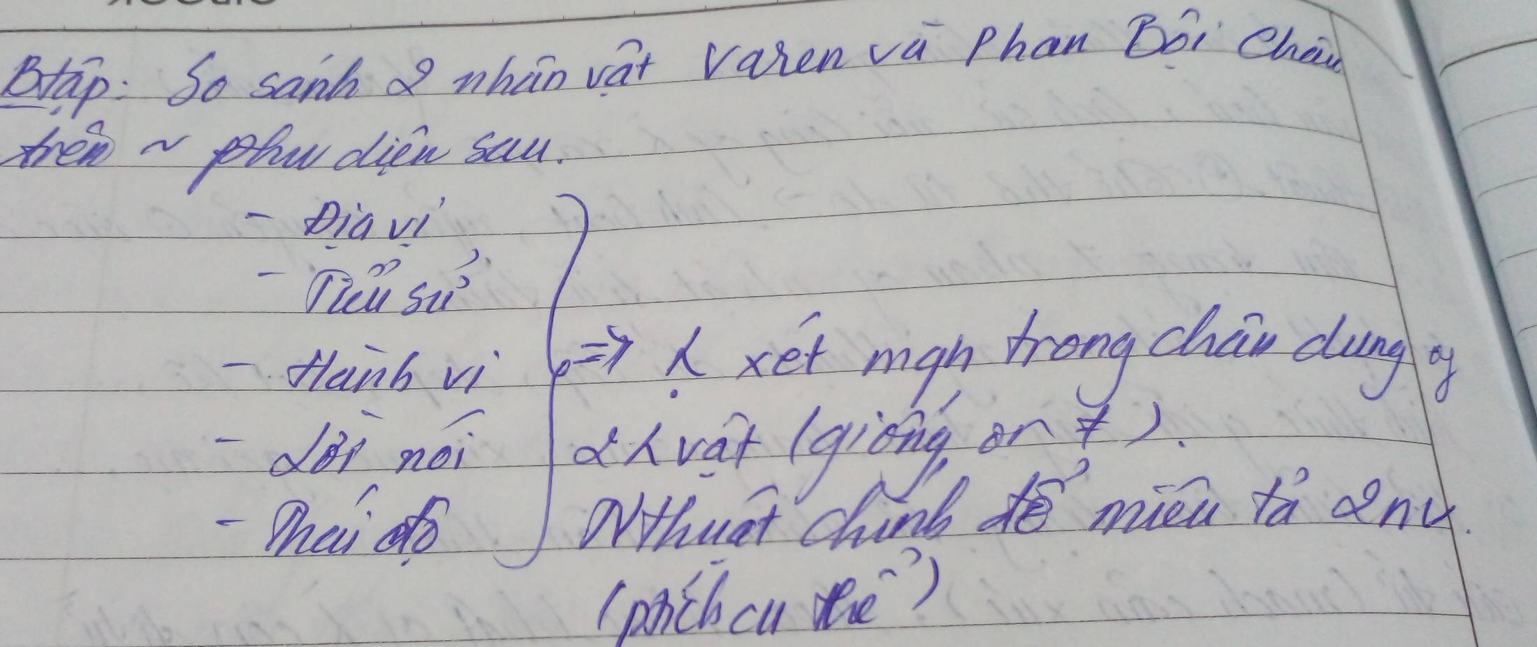 Brap : So sanh whan vat vaten va Phan Boi Chai 
then ~ phow dien sau. 
- Diavi 
Thea si 
Hlanb vi 
A xet mgh trong chai dung g 
dBp noi dhvat (giòng on) 
Mai do Wthuat china de mien to any 
(pachcu e)