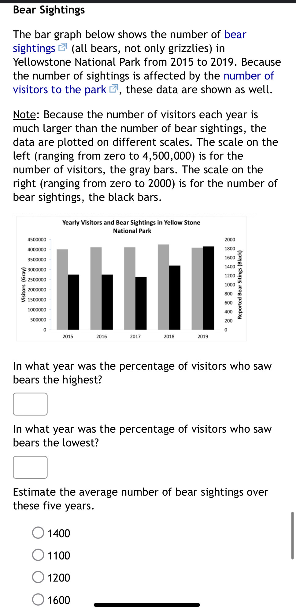 Solved: Bear Sightings The bar graph below shows the number of bear ...