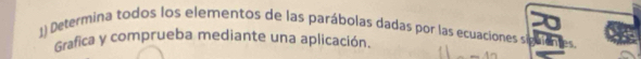 Determina todos los elementos de las parábolas dadas por las ecuaciones sigalentes 
Grafica y comprueba mediante una aplicación.