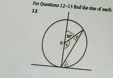 For Questions 12-15 find the size of each