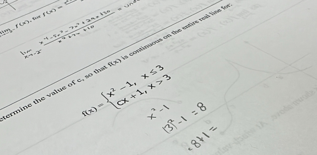 f(x) , for f(x)=frac x+
ermine the value of c, so tha f(x) continuous on the entire real line fo
f(x)=beginarrayl x^2-1,x≤ 3 cx+1,x>3endarray.