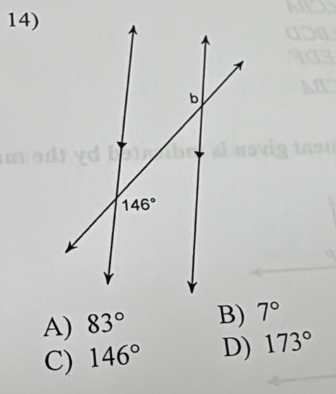 A) 83°
B) 7°
C) 146°
D) 173°