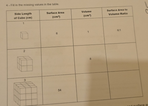 Fill in the missing values in the table.