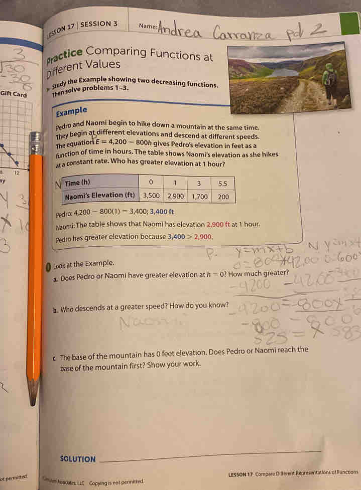 ESSON 17 | SESSION 3 Name Practice Comparing Functions at Different ...