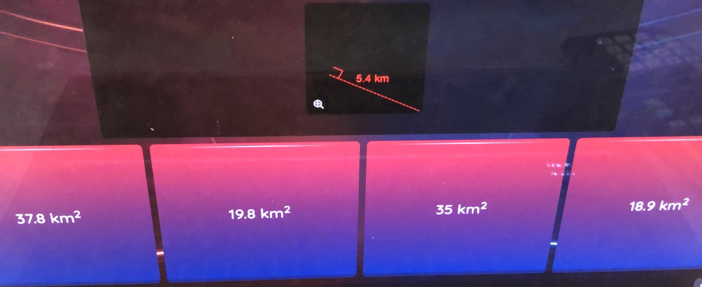 1km
37.8km^2
19.8km^2
35km^2
18.9km^2