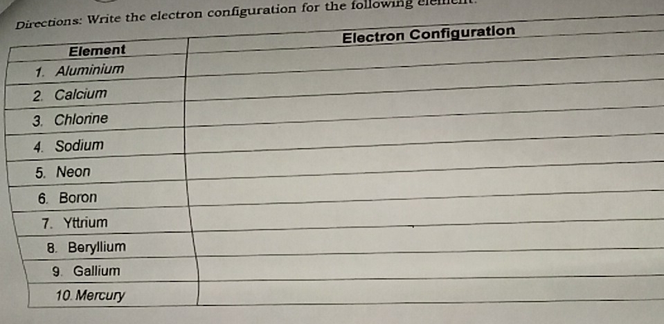 electron configuration for the following elemth