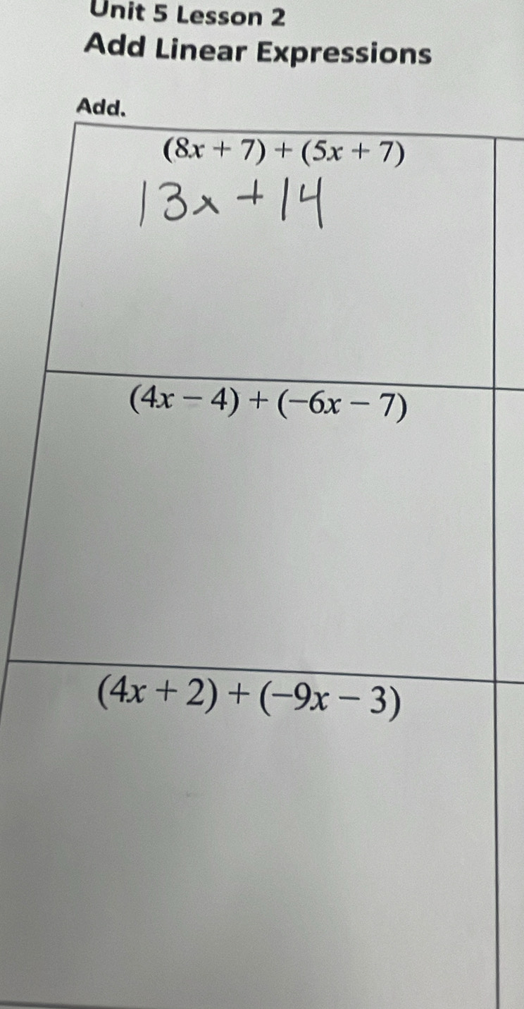 Lesson 2
Add Linear Expressions