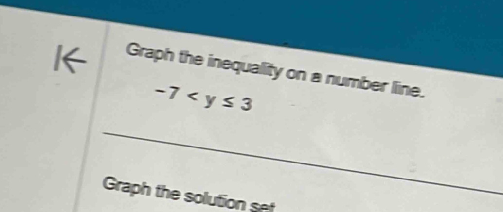 Graph the inequality on a number line.
-7
_ 
Graph the solution set