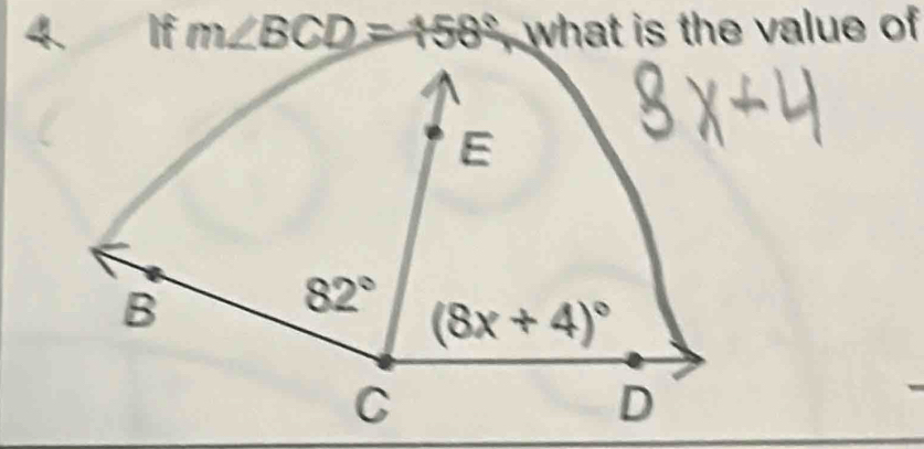 If m∠ BCD=158° what is the value of